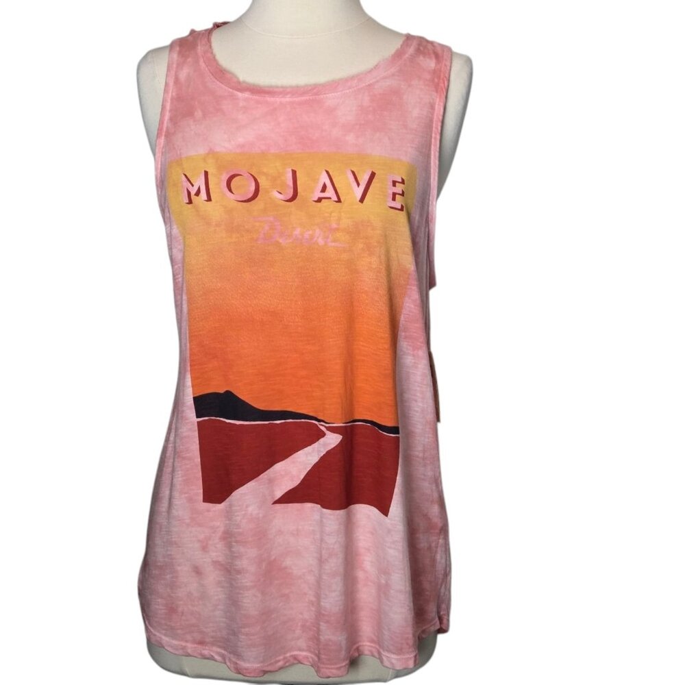 Lucky Brand Mojave Medium Women Tank Top Tie Dye Washed Print Sunset Desert Road